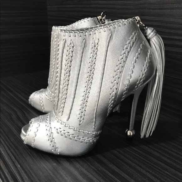 silver tassel heels